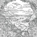 Deep Blue Mindful Coloring: Detailed Ocean & Beach Landscape Printable