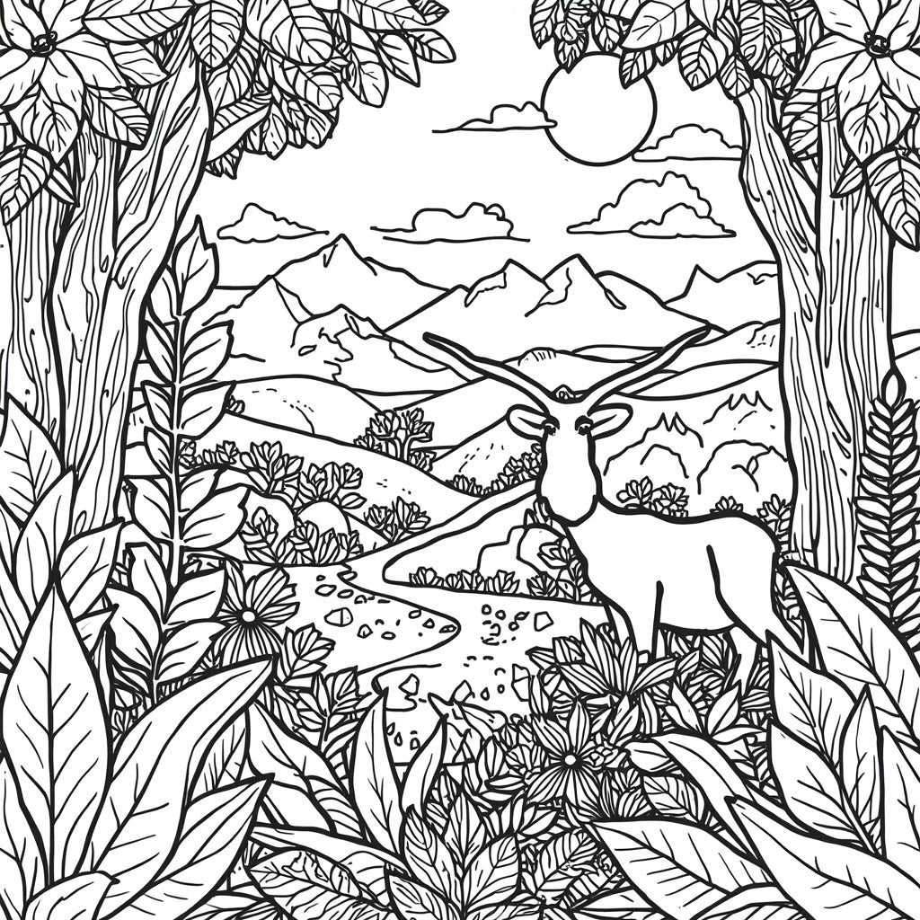 Majestic Moose Wilderness: Printable Adult Coloring Page-Digital Product
