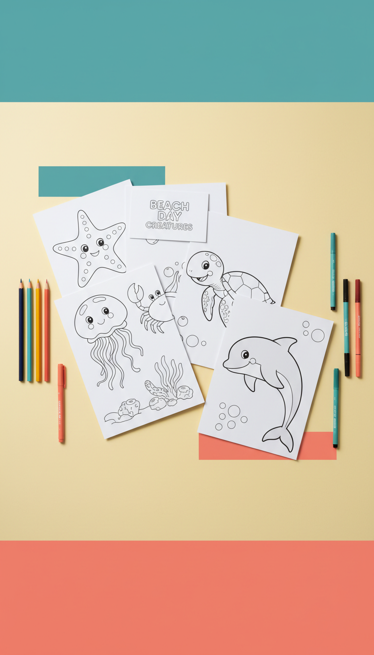Beach Day Creatures Coloring Set